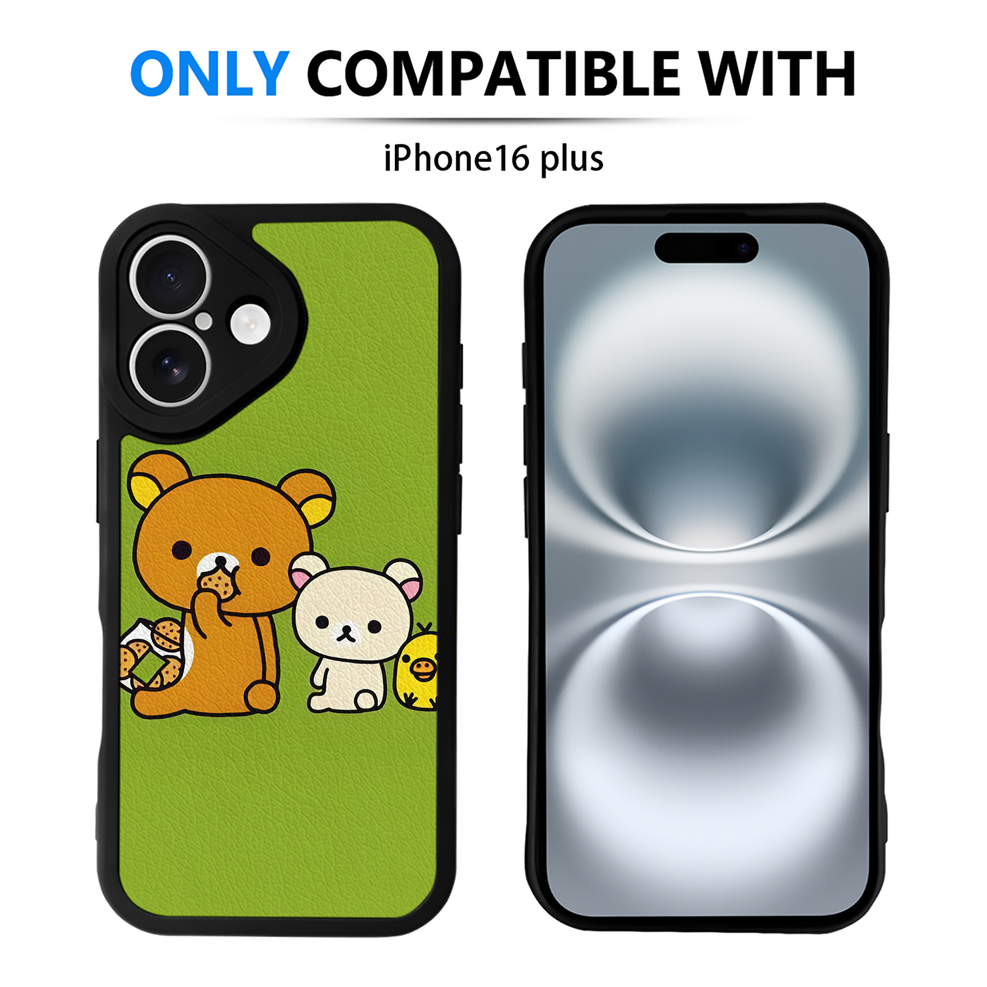 （画像用） リラックマ リラックマ キイロイトリ Rilakkuma Korilakkuma Kiiroitori 【iPhone 16シリーズ対応】シリコンスマホケース（レザー調） 材質：シリコン